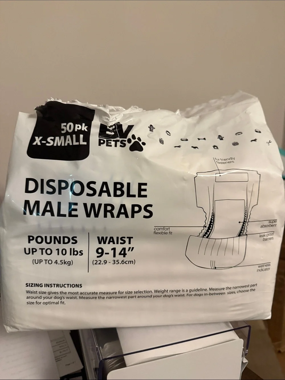 33 X-Small White Disposable Male Wraps for Small Pets